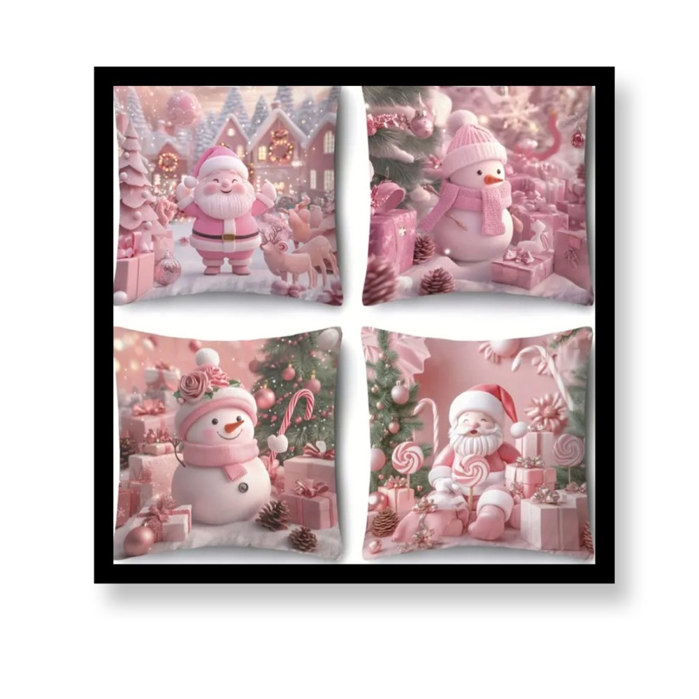 (New in package) 4 pc Festive Pink Christmas Pillow Covers